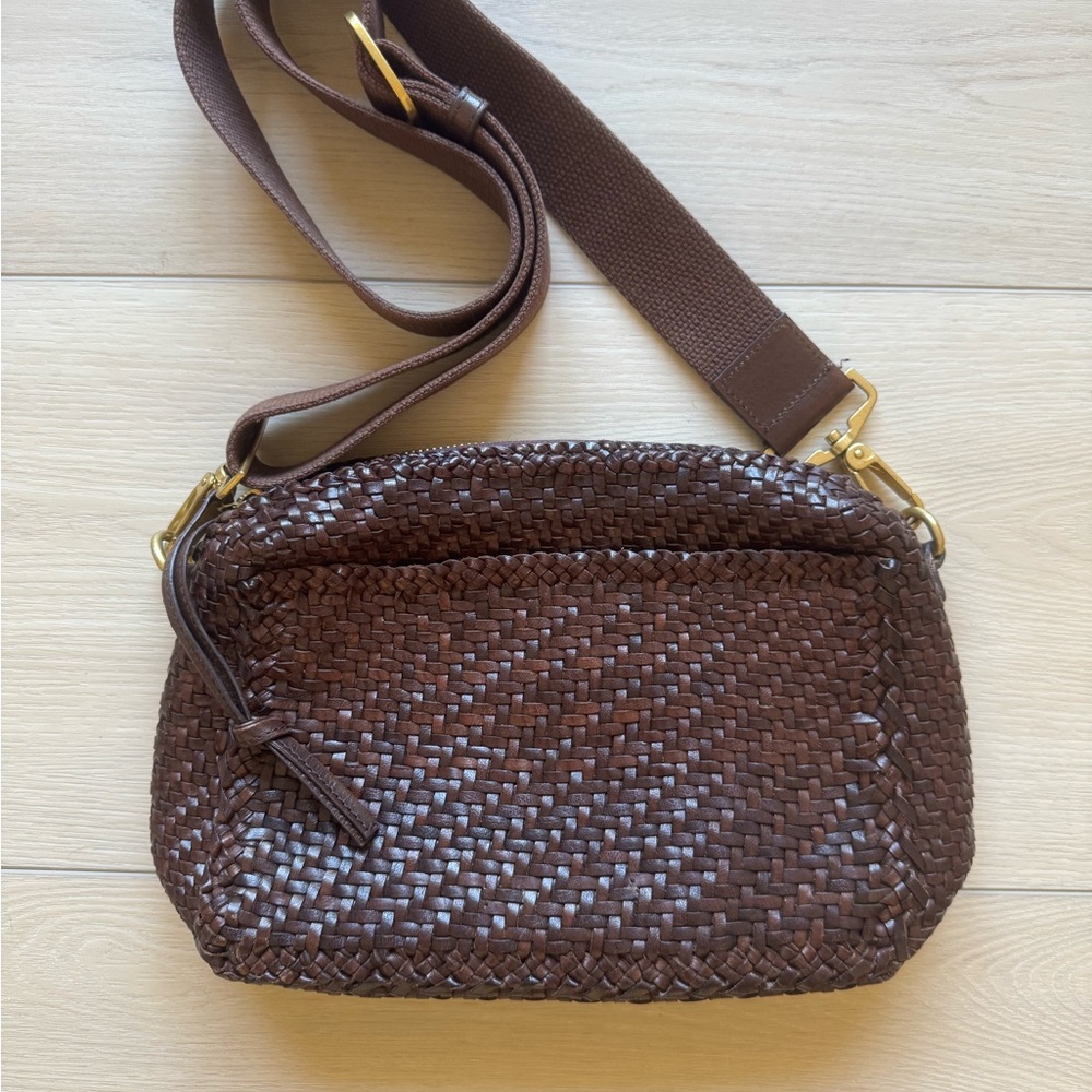Loeffler Randall Woven Leather Crossbody Bag in Dark Brown
